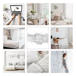 Zasłona na taśmie 140x270 WIKI biała w stylu eko z popielatym nadrukiem kwiatów - 14