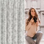 Zasłona na taśmie 140x270 WIKI biała w stylu eko z popielatym nadrukiem kwiatów - 16