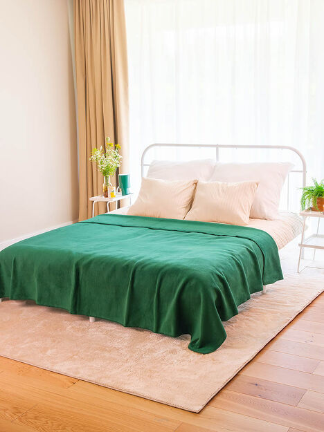 Koc bawełniany 180x220 0293-11 leaf ciemna zieleń gładki wykończony szydełkiem