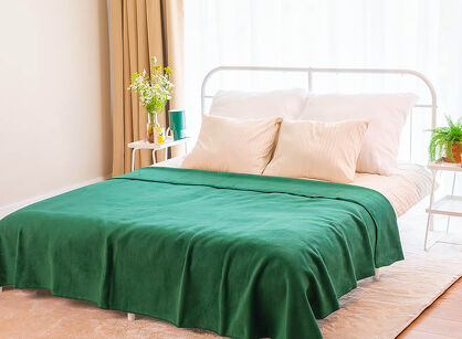 Koc bawełniany 180x220 0293-11 leaf ciemna zieleń gładki wykończony szydełkiem