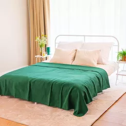 Koc bawełniany 180x220 0293-11 leaf ciemna zieleń gładki wykończony szydełkiem