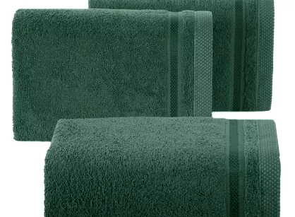 Ręcznik bawełniany 100x150 ABBIE ciemna zieleń z żakardową błyszczącą bordiurą w pasy z delikatną krateczką