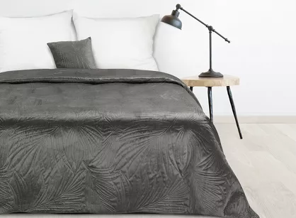Narzuta welwetowa 170x210 LUIZ 4 grafitowa pikowana we wzór liści palmy Design 91