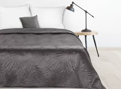 Narzuta welwetowa 170x210 LUIZ 4 grafitowa pikowana we wzór liści palmy Design 91