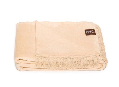 Koc bawełniany 150x200 0293-5 jasny beż gładki z frędzlami