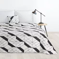 Narzuta pikowana 220x240 GEO 1 kremowa z czarnym wzorem geometrycznym