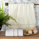 Ręcznik 30x50 SUZI niebieski z kontrastującą stebnowaną bordiurą w delikatne paseczki 500 g/m2 - 6