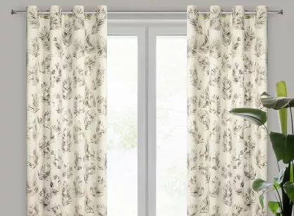 Zasłona na przelotkach 140x250 GLORIA 2 welwetowa kremowa z szampańskim nadrukiem liści