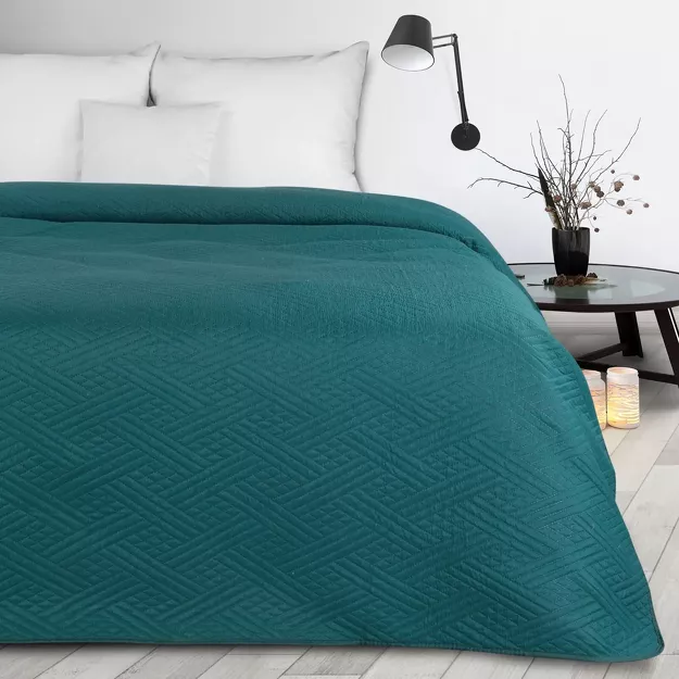 Narzuta 200x220 2x40x40 BONI 4 ciemny turkus pikowana z mikrofibry geometryczny wzór