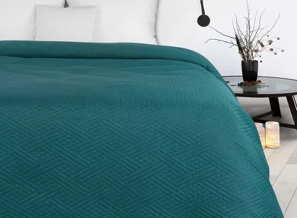 Narzuta 200x220 2x40x40 BONI 4 ciemny turkus pikowana z mikrofibry geometryczny wzór
