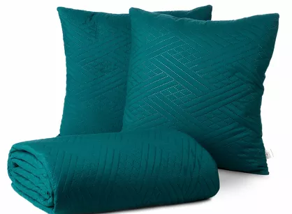 Narzuta 200x220 2x40x40 BONI 4 ciemny turkus pikowana z mikrofibry geometryczny wzór