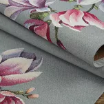 Nakładka gobelinowa 100x100 1214 popielata z wzorem różowych kwiatów magnolii - 5