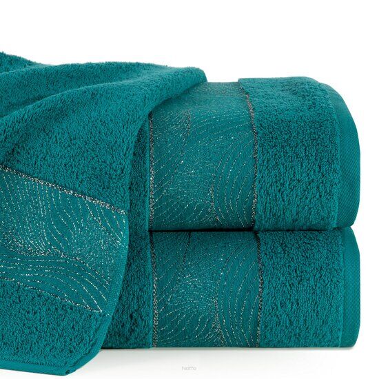 Ręcznik bawełniany 50x90 MARIEL turkusowy z welurową bordiurą i błyszczącą nicią