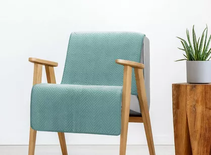 Narzuta na fotel welwetowa 70x160 SOFIA miętowa pikowana w gęstą jodełkę