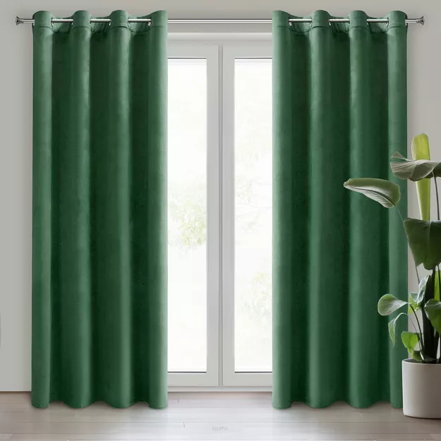 Zasłona gotowa na przelotkach 140x250 MELANIE welwetowa ciemna zieleń o aksamitnej strukturze