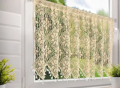 Zazdrostka w tunelu 150x60 MOLY jasny beż z bawełny ażurowy wzór z frędzelkami