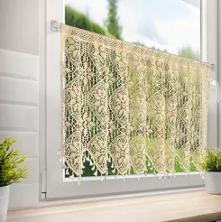 Zazdrostka w tunelu 150x60 MOLY jasny beż z bawełny ażurowy wzór z frędzelkami