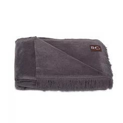 Koc bawełniany 150x200 0293-42 asche popielaty gładki z frędzlami