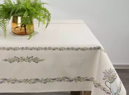 Obrus gobelinowy 140x180 1222 naturalny z wzorem lawendy