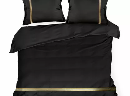 Pościel satynowa 160x200 HAFT 4 czarna zdobiona złotym haftem z kolekcji Premium