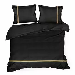 Pościel satynowa 160x200 HAFT 4 czarna zdobiona złotym haftem z kolekcji Premium