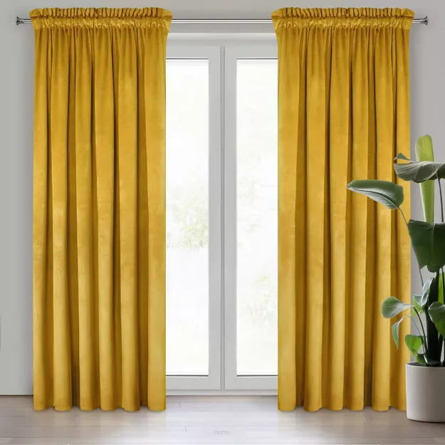Zasłona na taśmie 140x270 MELANIE welwetowa musztardowa o aksamitnej strukturze