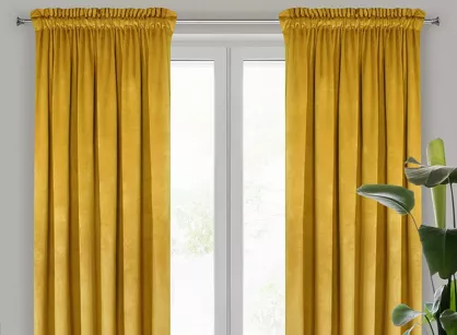 Zasłona na taśmie 140x270 MELANIE welwetowa musztardowa o aksamitnej strukturze