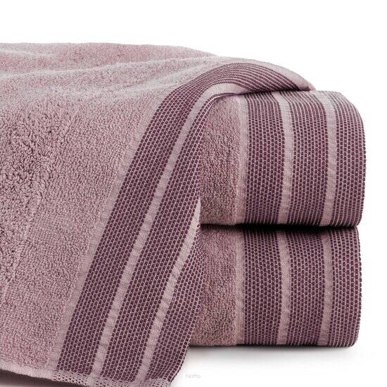 Ręcznik bawełniany 70x140 PATI ciemna lila w pasy z szeroką żakardową bordiurą