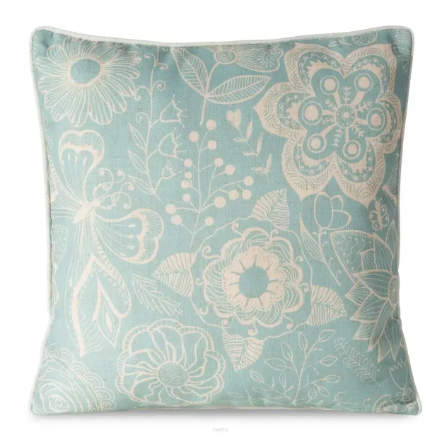 Poszewka dekoracyjna 45x45 LEN 8 jasny niebieski kremowa z dodatkiem lnu z lamówką na brzegach