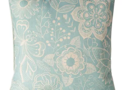 Poszewka dekoracyjna 45x45 LEN 8 jasny niebieski kremowa z dodatkiem lnu z lamówką na brzegach