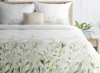 Pościel z mikrowłókna 220x200 BUENA biała zielona wzór kwiatowy Design 91