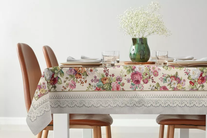 Obrus gobelinowy 140x180 1175 srebrny z wzorem kwiatowym