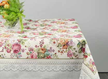 Obrus gobelinowy 140x180 1175 srebrny z wzorem kwiatowym