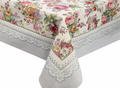 Obrus gobelinowy 140x180 1175 srebrny z wzorem kwiatowym