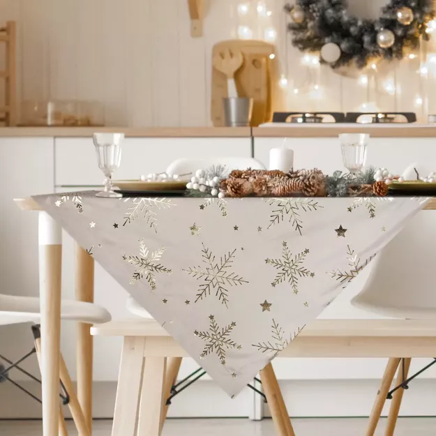 Nakładka świąteczna 85x85 10A welwetowa beżowa w śnieżynki