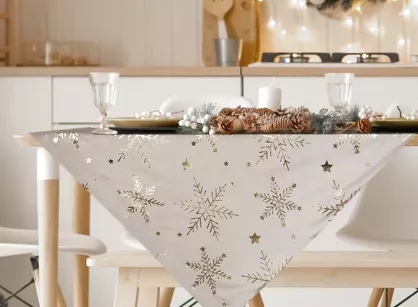 Nakładka świąteczna 85x85 10A welwetowa beżowa w śnieżynki