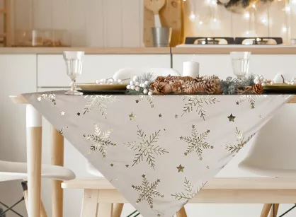 Nakładka świąteczna 85x85 10A welwetowa beżowa w śnieżynki