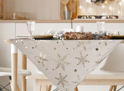 Nakładka świąteczna 85x85 10A welwetowa beżowa w śnieżynki