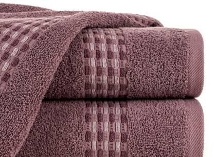 Ręcznik bawełniany 70x140 RIVA ciemna lila z przeplataną bordiurą efekt 3D