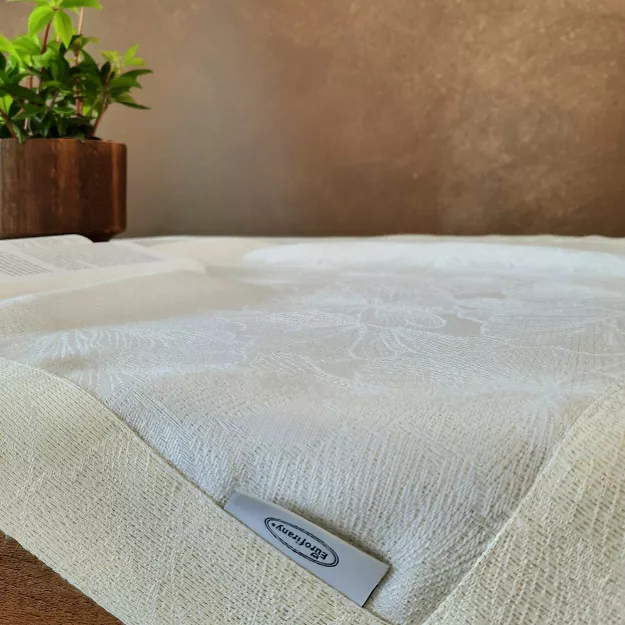 Bieżnik 40x140 LILIAN kremowy wzór roślinny z nicią złotą wykończony listwą