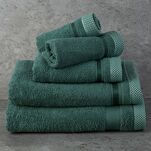 Ręcznik 70x140 ABBIE ciemna zieleń z żakardową błyszczącą bordiurą w pasy z delikatną krateczką 500 g/m2 - 4