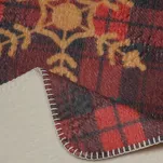 Koc świąteczny 200x220 CHERRY bawełniany czerwony z zieloną kratką z wzorem złotych śnieżynek - 3