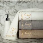 Ręcznik 70x140 GAJA Eva Minge beżowy z welwetową bordiurą sygnowaną logo projektantki - 6