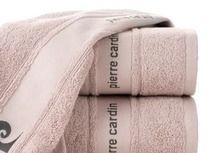 Ręcznik 50x100 NEL Pierre Cardin pudrowy zdobiony bordiurą z kontrastowym logo marki