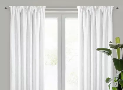 Zasłona na taśmie 140x270 ROSI biała w stylu eko z dodatkiem lnu z delikatnym połyskiem