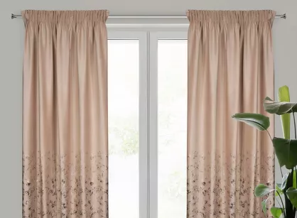 Zasłona na taśmie MARIELA welwetowa beżowa z szampańskim nadrukiem