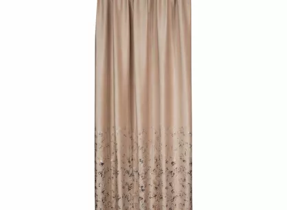 Zasłona gotowa na taśmie MARIELA welwetowa beżowa z szampańskim nadrukiem