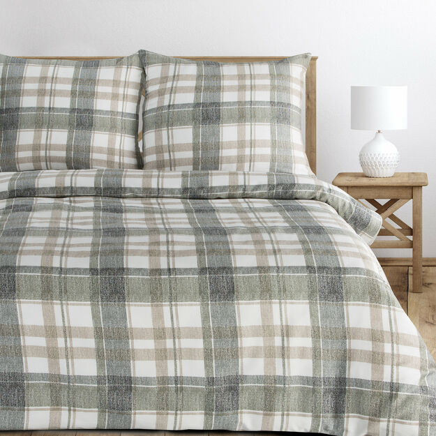 Pościel satynowa 140x200 SPRING 58 biała szara w kratkę