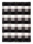 Koc bawełniany 150x200 1229-2 biały czarny w wyrazistą kratę z frędzlami - 4