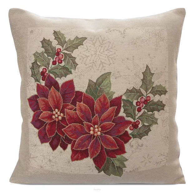 Poszewka świąteczna 45x45 1271 gobelinowa z gwiazdką betlejemską i połyskującą złotą nicią